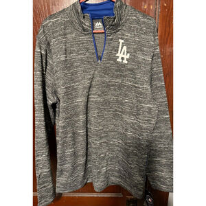 Los Angeles Dodgers Majestic Heathered 1/4 Zip Top Men L NEW WITH TAGS